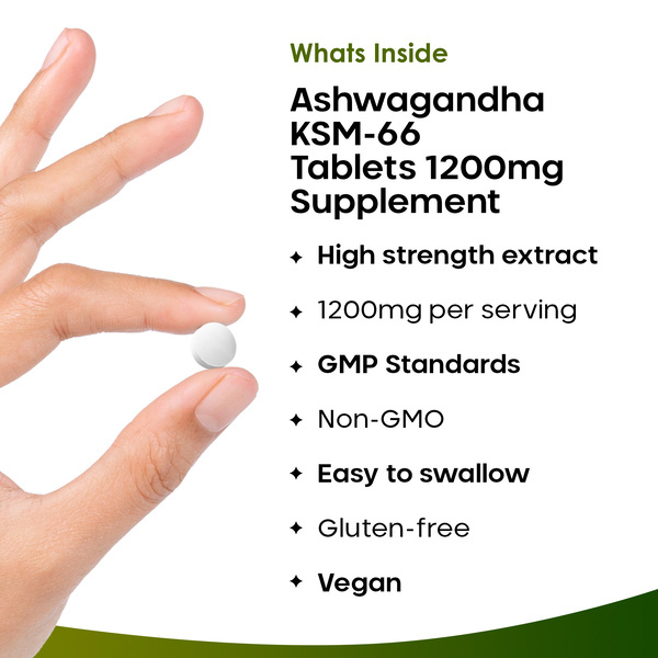 Ashwagandha KSM-66 1200mg Root Extract - 365 Vegan Tablets