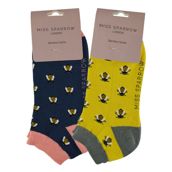 Miss Sparrow 2 Pairs Ladies Bamboo Trainer Socks 4-7 UK