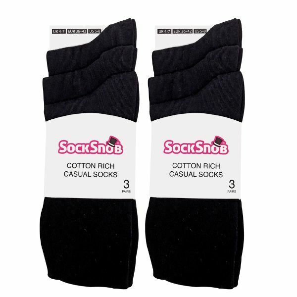 Sock Snob 6 Pairs Ladies Plain Coloured Cotton Socks 4-7 UK