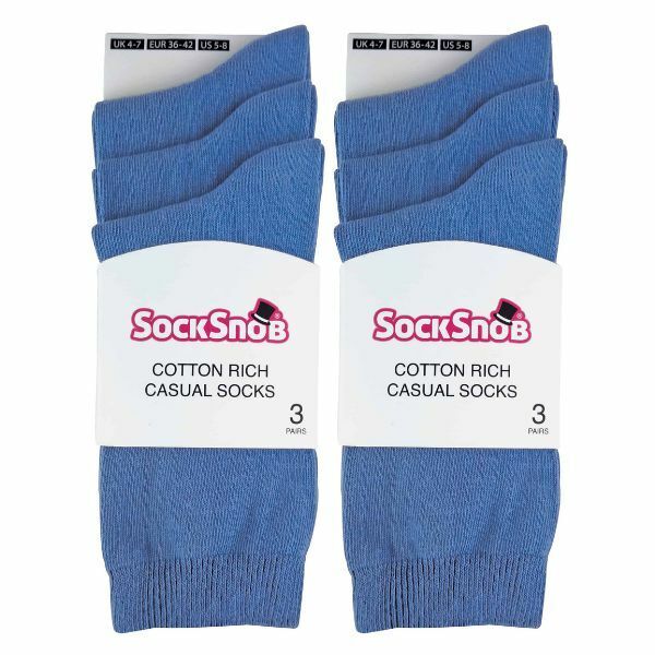 Sock Snob 6 Pairs Ladies Plain Coloured Cotton Socks 4-7 UK