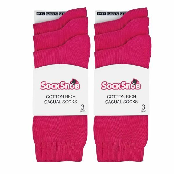 Sock Snob 6 Pairs Ladies Plain Coloured Cotton Socks 4-7 UK