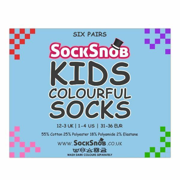 Sock Snob 6 Pk Childrens Solid Colour Cotton Socks 12-3 UK