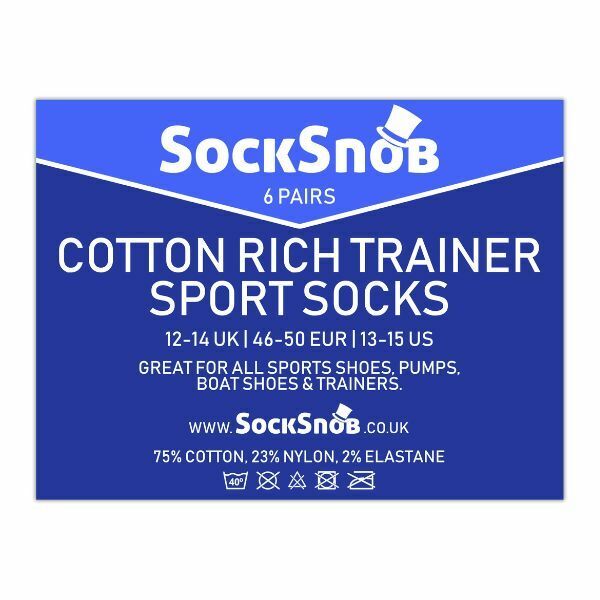 Sock Snob 6 Pairs Cotton Rich Trainer Socks 6-11 UK