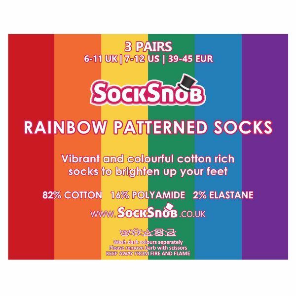 Sock Snob 3 Pairs Mens Striped Rainbow Socks 6-11 UK