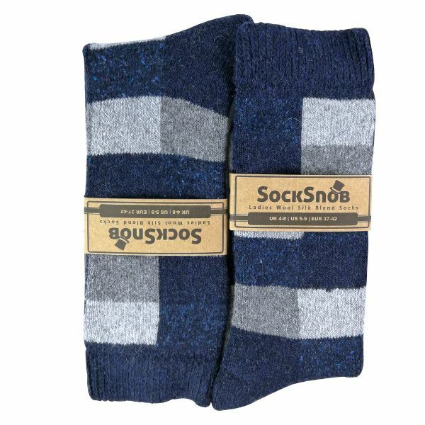 Sock Snob Ladies Checkered Wool / Silk Blend Socks 4-8 UK