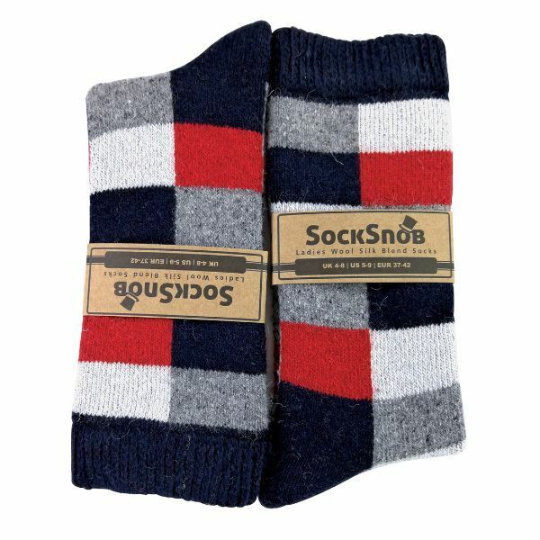 Sock Snob Ladies Checkered Wool / Silk Blend Socks 4-8 UK