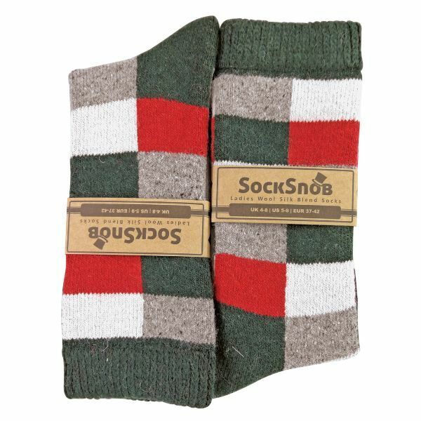 Sock Snob Ladies Checkered Wool / Silk Blend Socks 4-8 UK