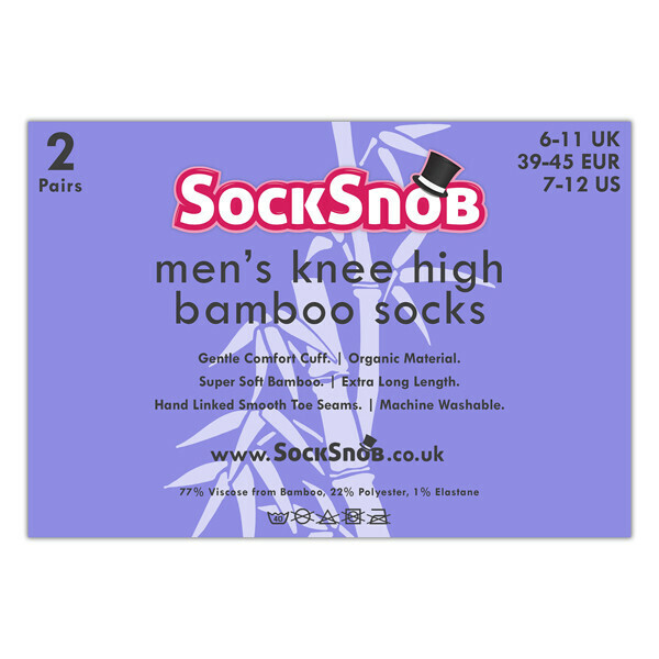 Sock Snob 2 Pairs Mens Knee High Bamboo Socks 6-11 UK