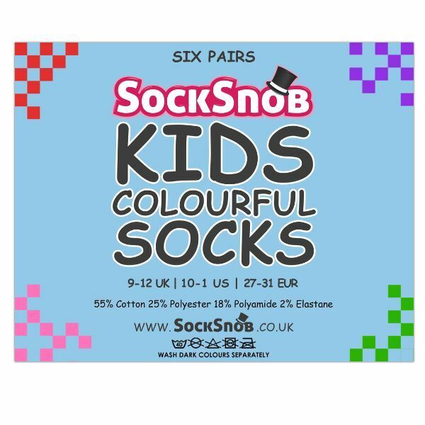 Sock Snob 6 Pk Childrens Solid Colour Cotton Socks 9-12 UK