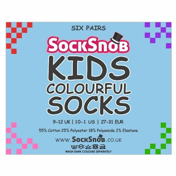 Sock Snob 6 Pk Childrens Solid Colour Cotton Socks 9-12 UK