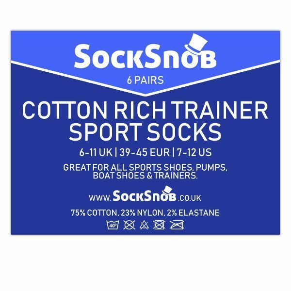 Sock Snob 6 Pairs Cotton Rich Trainer Socks 6-11 UK