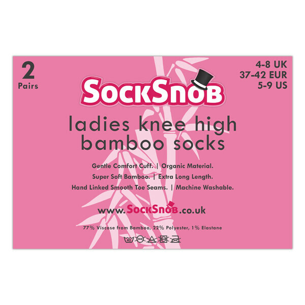 Sock Snob 2 Pairs Ladies Knee High Bamboo Socks 4-7 UK