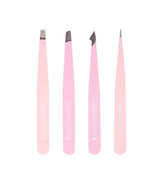 Brushworks 4 Piece Combination Tweezer Set - Pink