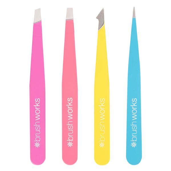 Brushworks 4 Piece Combination Tweezer Set - Neon