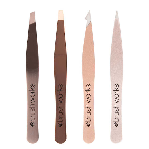 Brushworks 4 Piece Combination Tweezer Set - Gold