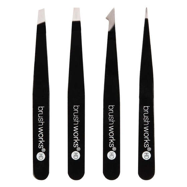 Brushworks 4 Piece Combination Tweezer Set - Black