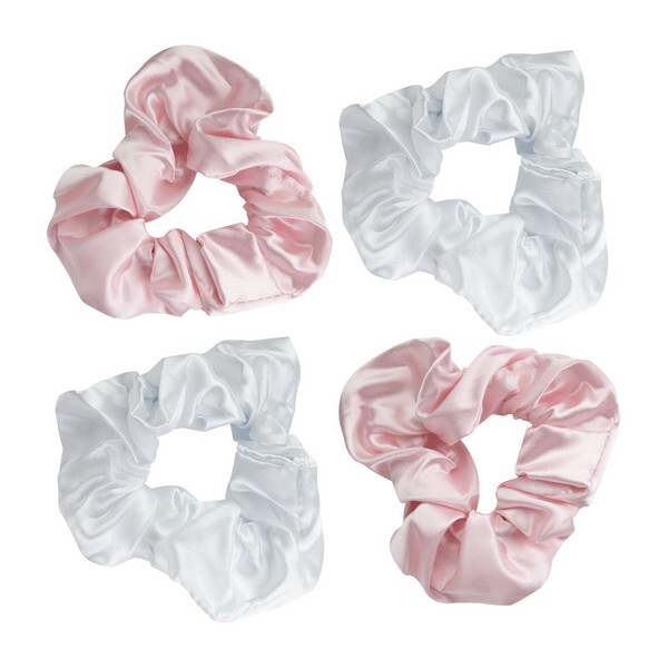 Brushworks Pink & White Satin Scrunchies (Pack of 4)