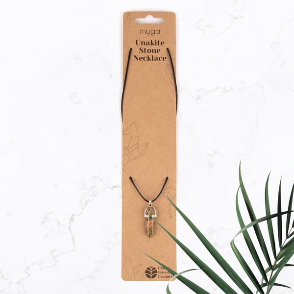 Myga Crystal Pendant Necklace - Unakite Stone