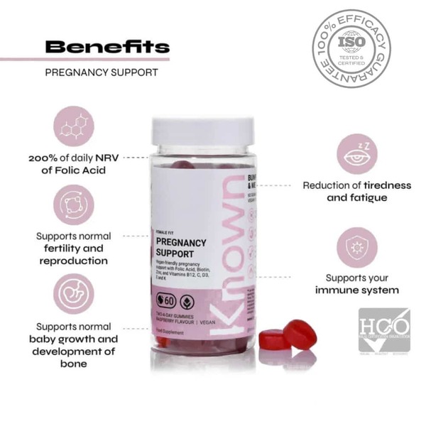 Known Nutrition Bump&Me Raspberry Vegan Pregnancy Gummy Supplement x60