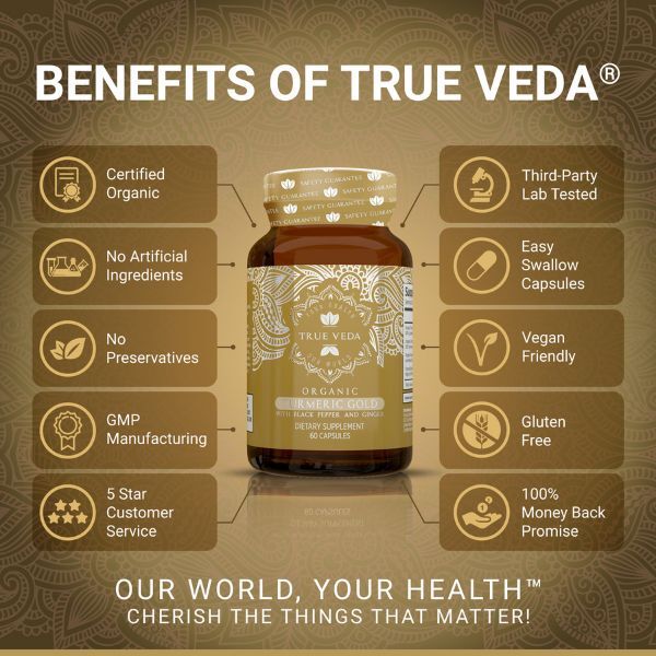 True Veda | Organic Turmeric Curcumin | Vegan | 60 Caps