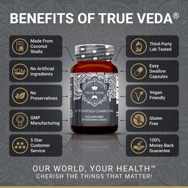 True Veda | Activated Charcoal | Coconut Shells | 60 Caps