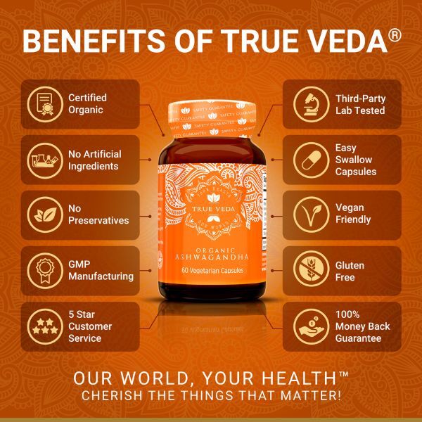 True Veda | Organic Ashwagandha | Vegan | 60 Caps