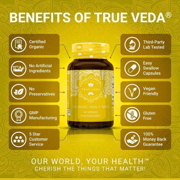 True Veda | Organic Holy Basil | Vitamin B6 | 60 Caps