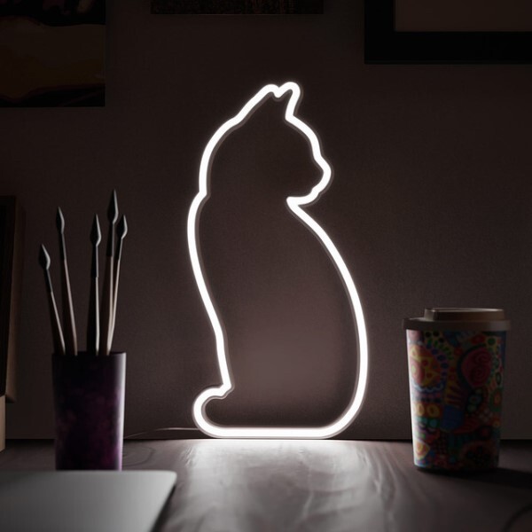 Mustard Cat Shaped Neon-Style LED Light