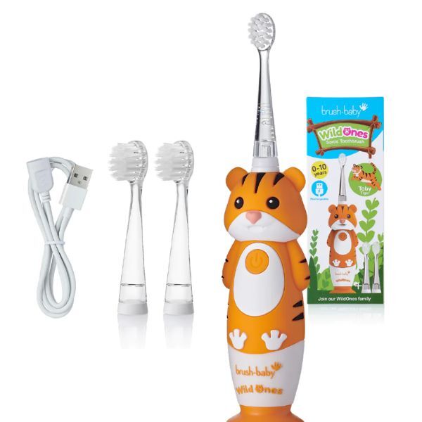 Brush Baby WildOnes™ Tiger Toothbrush & Applemint Toothpaste