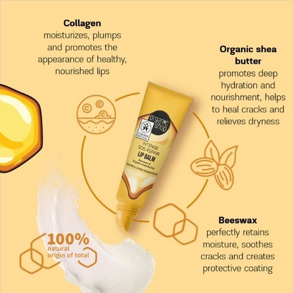 Organic Shop SOS Repair Lip Balm Beeswax & Shea Butter 10ml