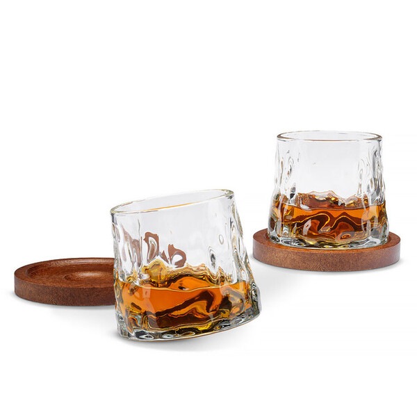 Rotating Whisky Glasses with Coaster Set of 2