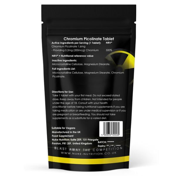 Nuke Nutrition Chromium Picolinate Tablets 200mg - 180ct