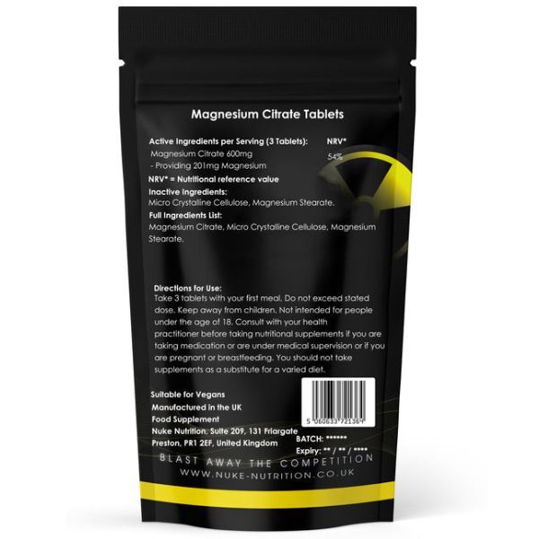 Nuke Nutrition Magnesium Citrate Tablets 200mg - 120ct