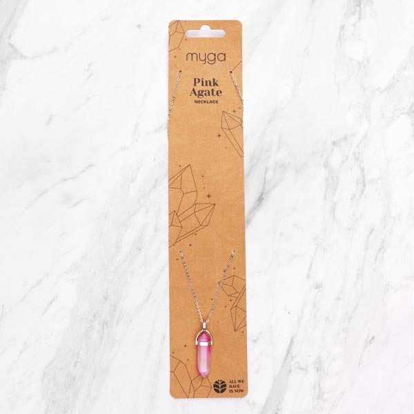 Myga Silver Plated Necklace - Pink Agate Pendant