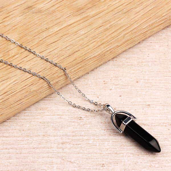 Myga Silver Plated Necklace - Obsidian Pendant