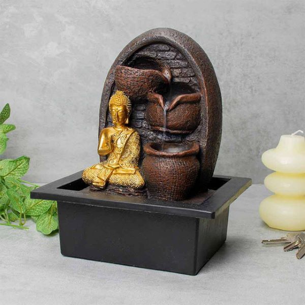 Wellbeing Golden Buddha Water Fountain with Cascading Bowls