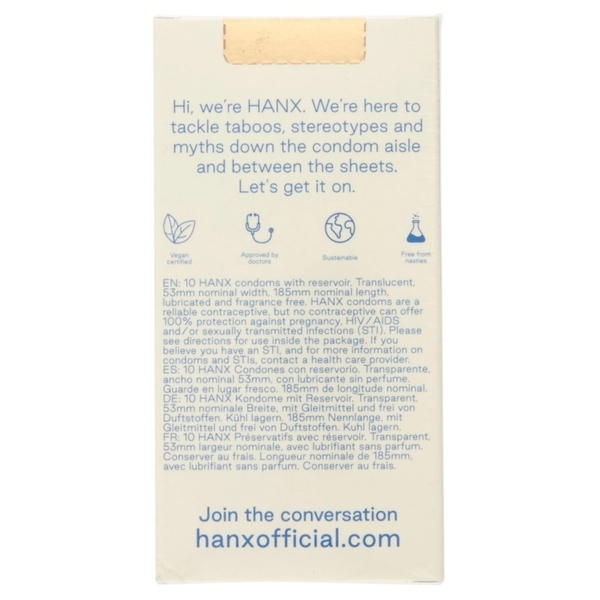 HANX 100% Vegan Condoms - Standard Size 10 Pack