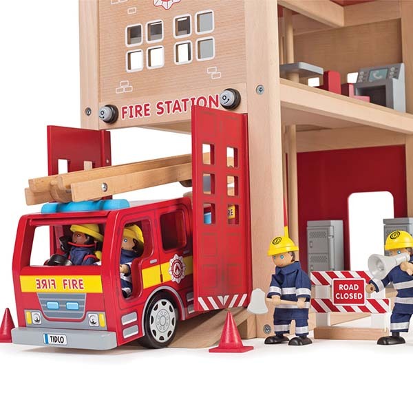 Tidlo Wooden Fire Station Playset