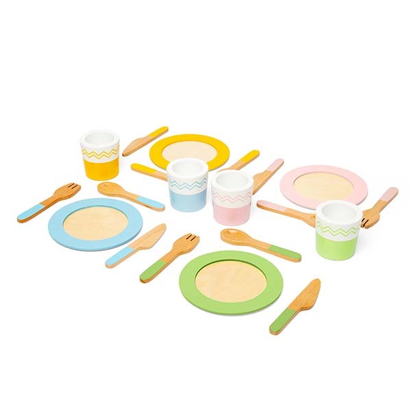 Bigjigs Toys Wooden 20 Piece Dinner Service Set