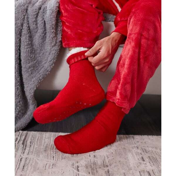 Ribbon Adult Eskimo Style Fleece Socks (4-7)