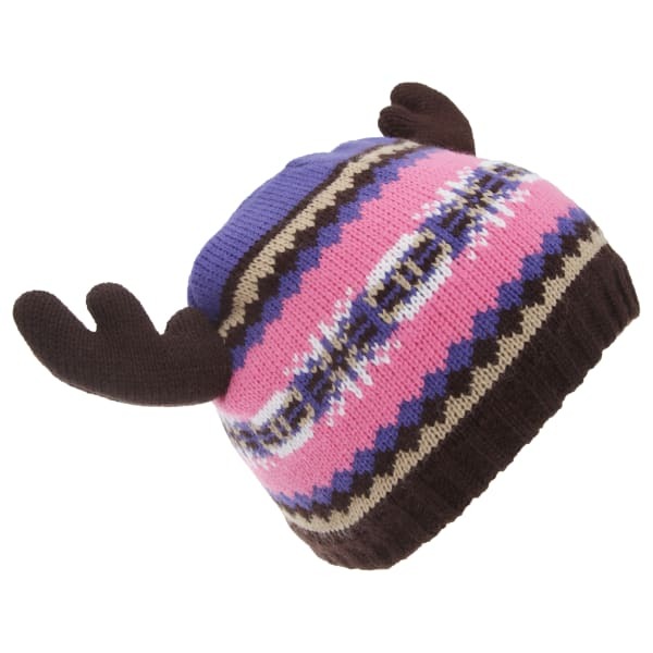 FLOSO Kids Fairisle Moose Winter Beanie Hat With Antlers