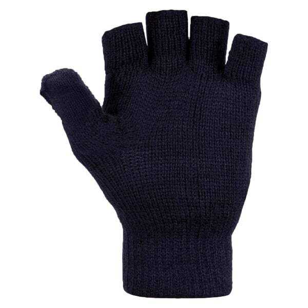 FLOSO Mens Plain Thermal Winter Capped Fingerless Gloves