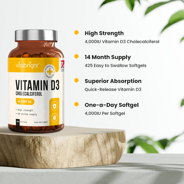 VitaBright 425 Vitamin D3 Soft gels 4000 IU Cholecalciferol