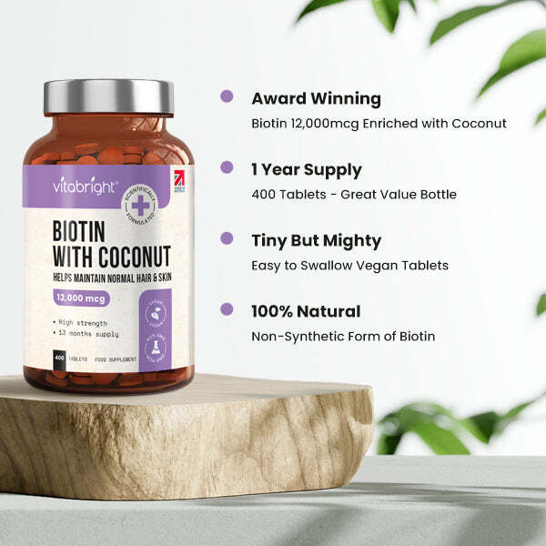 VitaBright 400 High Strength Biotin & Coconut tablets