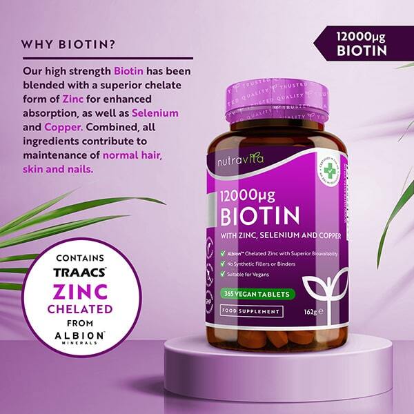 Nutravita Biotin 12,000ug w/ Zinc - 365 Vegan Tablets