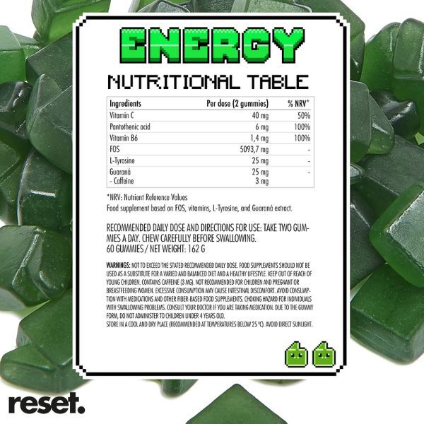 RESET Energy Vitamins Gummies Lime Flavour-60pcs