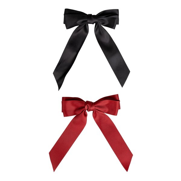 Brushworks Satin Hair Bow Duo – Red & Black