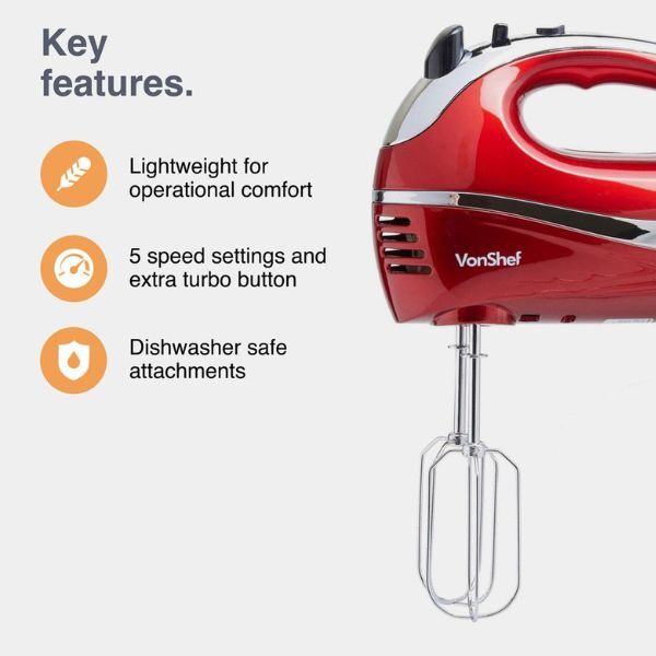 Vonhaus 300W Hand Mixer - Red