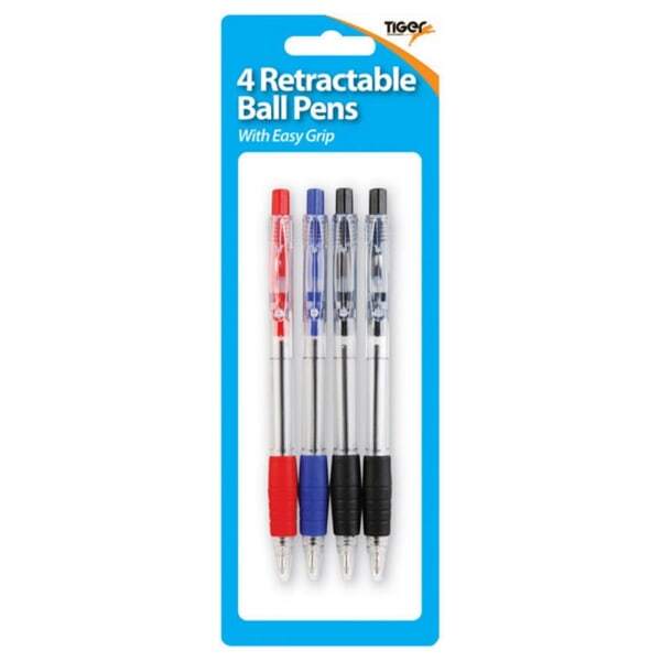 Tiger Retractable Easy Grip Ball Point Pens (Pack of 4)