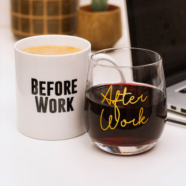 Prezzybox Before Work After Work Mug and Wine Glass Set